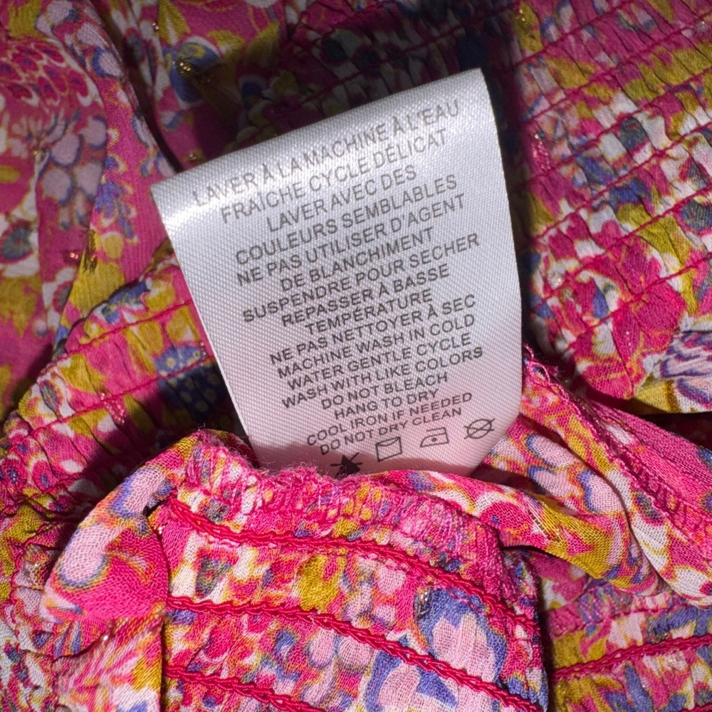 Joie Pink Floral Smocked Waist Blouse Metallic Gold Accents XS 1259453 - Picture 6 of 11